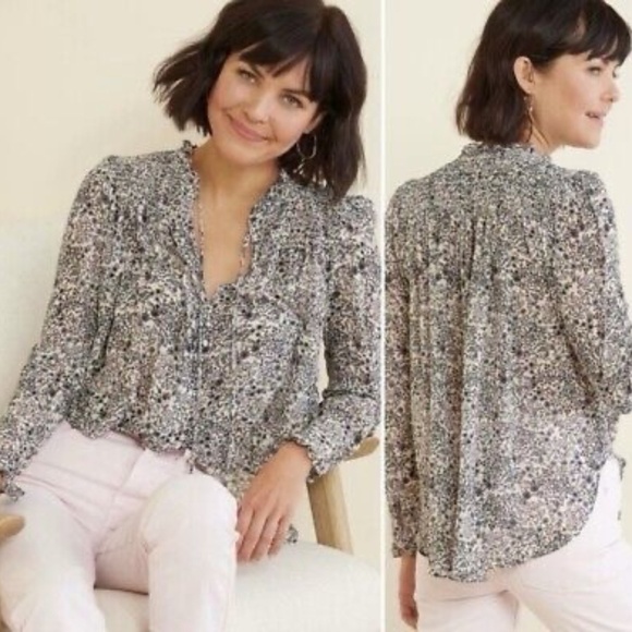 NWT Free People Black and White Floral Blouse Small - Picture 1 of 7